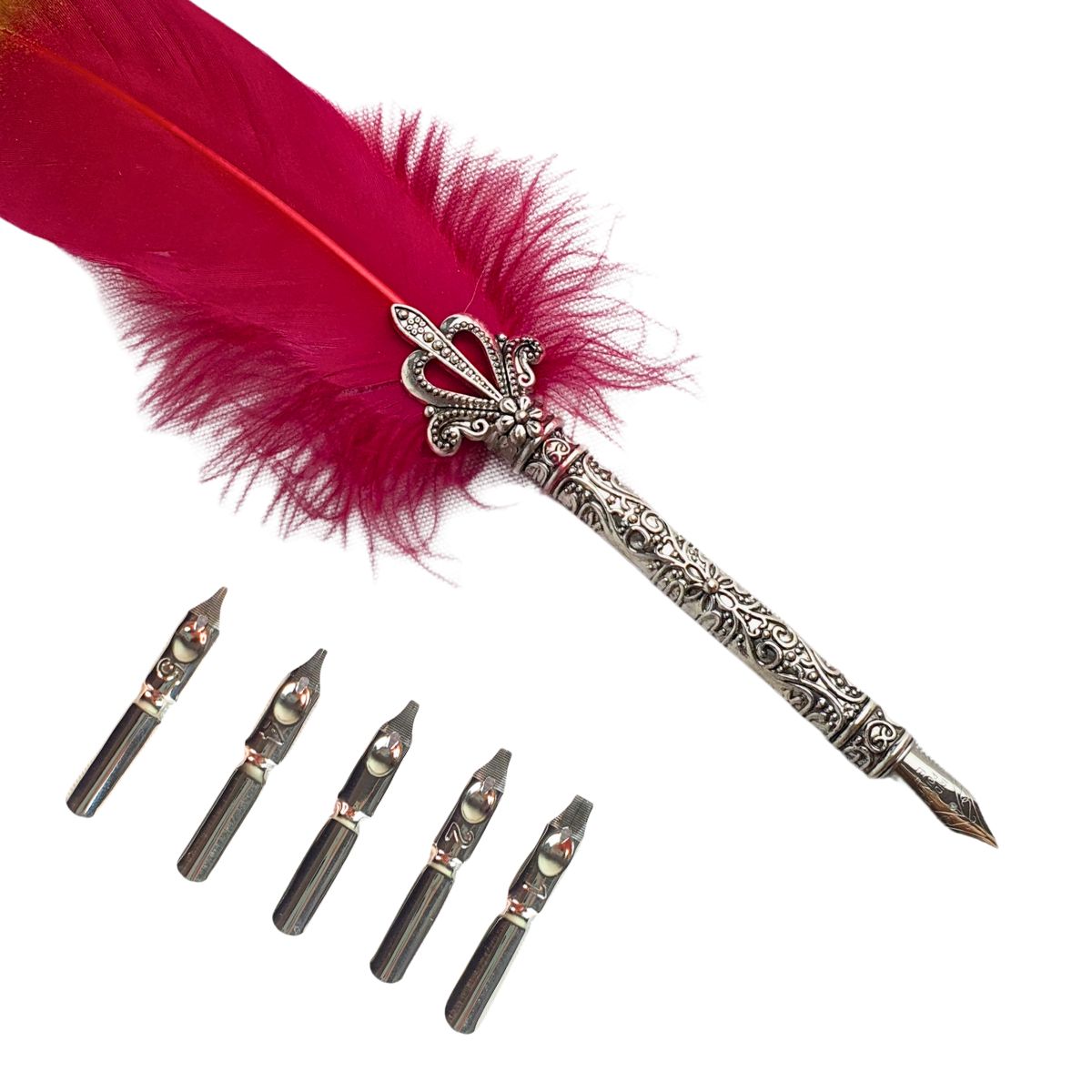 Caneta Tinteiro Simples Com Pena Vermelha e Ponta Dourada Caneta Tinteiro Simples Com Pena Vermelha e Ponta Dourada